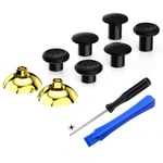eXtremeRate ThumbsGear Interchangeable Ergonomic Thumbstick for ps5 Controller, For ps4 All Model Controller - 3 Height Domed and Concave Grips Adjustable Joystick - Chrome Glossy Gold & Black