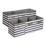 Amazon Basics Cube de rangement pliable en tissu avec poignées, lot de 6, Motif À Rayures, Blanc et Gris Clair, 26.6 x 26.6 x 27.9 cm