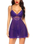 Avidlove Babydoll Ensembles de Lingerie Sexy pour Femmes Tenue Robes Dos Nu Haute Qualité Col en V sous-Vêtements Femmes Ensemble Saint Valentin Violet XS