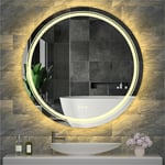 Miroir Salle de Bain LED Rond 60 cm avec éclairage Intégré Miroir Mural Lumineux Anti buee pour Maquillage Salle de Bain Chambre