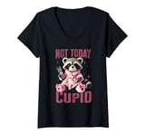 Womens "Not Today Cupid" Funny Valentine’s Day Raccoon Women Girls V-Neck T-Shirt