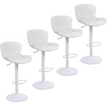 Youhauchair Tabouret Bar Lot de 4, Tabouret de Bar Réglable en Hauteur en Cuir PU, Chaise de Bar avec Dossier et Repose-Pieds, Chaise Haute Cuisine Pivotant, Moderne, Blanc