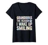 Womens Granddogs the Reason i wake up Smiling Dog Grandpa V-Neck T-Shirt