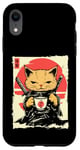 Coque pour iPhone XR Kawaii Samurai Cat Drinking Coffee, Ninja Cat for Cats Lovers