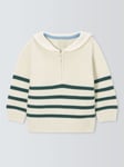 John Lewis Baby Stripe Zip Jumper, Cream/Green