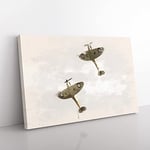 Big Box Art Spitfire RAF Duo Planes French Cream Canvas Wall Art Print Ready to Hang Picture, 76 x 50 cm (30 x 20 Inch), Multi-Coloured