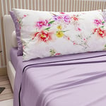 PETTI Artigiani Italiani - Cotton Sheets with Pillowcases in Digital Print, Double Bedsheets, Complete Bedding Set, Lilac, 100% Made in Italy