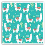 2 x Square Stickers 7.5 cm - No Drama Llama Green Alpaca Print Cool Gift #16762