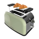 Cecotec Grille-pain vertical Toastin' time 850 Green, 850 W de puissance, Double fente courte et large de 3,8 cm, Varillas Supérieures, Acier Inoxydable, Arrêt et Popup Automatiques, Bac à miettes