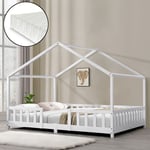 Lit d'enfant Treviolo Forme Maison avec Matelas à Mousse à Froid 200 x 140 cm Blanc [en.casa]