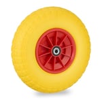 Relaxdays Roue de brouette 4.00-6, Caoutchouc, Jante en Plastique, pour Chariot, Robuste, Jusqu’à 100 kg, Jaune - Rouge