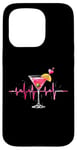 Coque pour iPhone 15 Pro Verre à cocktail Motif battements de cœur Martini