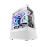 Mars Gaming MC-SE, Boîtier PC Micro-ATX, Face Avant Latéraux Verre Sans Cadre, Design Inférieur avec Technologie AirTech Mesh, Mini Tour Gaming Double Chambre, Support Refroidissement Liquide, Blanc