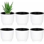 Lot de 2 pots de fleurs ronds en plastique avec système d'arrosage automatique - Blanc, pot avec réserve d'eau, pot avec système d'arrosage pour planter facilement des plantes à fleurs, décoration pour jardin de maison