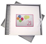 WHITE COTTON CARDS Carte d'anniversaire 21e et mémoire Livre avec Ballons Fluo à Paillettes, Blanc