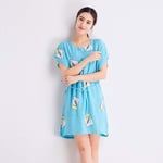 CIDCIJN Chemise De Nuit Pyjama Femme,Imprimé Femmes Sleep Dress Summer Nightwear Nightgown O-Neck Sleepwear Mini Nightdress Short Sleeve Home Clothes,Blue