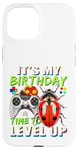 Coque pour iPhone 15 It's My Birthday Ladybug Time to Level Up Jeu vidéo