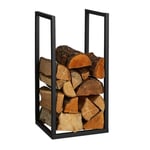 Relaxdays - Porte-bûches, métal, HxLxP : 60x30x30 cm, rangement pour intérieur, empilage, bois de chauffage, noir