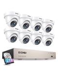 ZOSI 8CH 1080P Security Camera System with AI Human Vehicle Detection, H.265+ 8 Channel 5MP Lite HD-TVI DVR Recorder with 2TB HDD and 8pcs 1920TVL CCTV Dome Cameras Indoor Outdoor, 80ft Night Vision