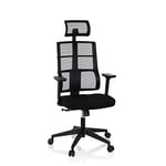 hjh OFFICE Chaises de Bureau Ergonomique SPINIO Pro Fauteuil Pivotante avec Appui-tête et Accoudoir, Dossier en Maille réglable en Hauteur, Noir 810029