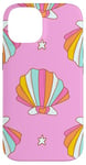 iPhone 14 Cute Seashells Ocean Bright Rainbow on Pink Case