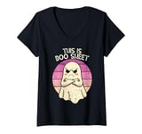 Womens This Is Boo Sheet grumpy female ghost Vintage Halloween girl V-Neck T-Shirt