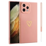 Jeelar ESONG Coque pour Xiaomi Redmi Note 12 Pro 5G,avec Motif Coeur d'amour Doré Mignon/dragonne,Belle Case pour Femme/Fille,Ultra Fine Housse en Silicone Souple Fantaisie TPU Etui-Rose