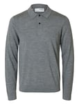 Selected Homme Slhtray Ls Knit Merino Polo Noos Grå