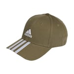 adidas Unisex 3-Stripes Cotton Twill Baseball Cap, Olive Strata/White, XXS