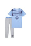 Manchester City Fc Kids Boys Pyjama Set - Bottoms And T-Shirt Short Sleeves