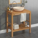 Armoire de toilette en teck solide avec lavabo en marbre Cr�me