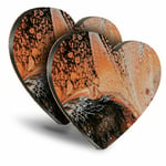 2x Heart MDF Coasters - Orange Black Ink Art Marbelling Paint  #45938