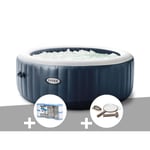 Spa gonflable INTEX PureSpa Blue Navy rond Bulles 4 places - Fibertech - 140 jets - 6 filtres + Kit d'entretien