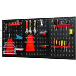 Panneau Mural pour Rangement d'Outils Perfore, 28 pcs Crochets, 120 x 2 x 60 cm, Noir+Rouge - Goplus