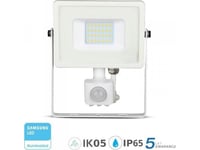 V-Tac Flomlys Led-Projektor 20W 1600Lm 6400K Samsung-Diode Med Pir-Bevegelsessensor Hvit Ip65 450