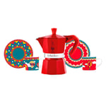 Bialetti Moka Express 3 Kopp. Mokkabryggare Röd Inkl. Espressomugg & Kaffefat 2 st – Winter Wonderland Limited Edition