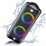 DONOW Portable Bluetooth Speaker with Lights, 30W Stereo Sound, Bass Boost, IPX5 Waterproof, 20H Playtime, Built-in Mic, Speakers Wireless Bluetooth for Travel, Party, Outdoor, Shower(Black)