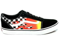 New Kids Unisex VANS WARD FLAME CHECKER Leather Lace UP Trainers BLACK  UK 11