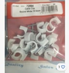 20 White Round Cable Clips 1cm Fixing Nails Tool Office Phone TV Electrical Lead