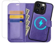 OCASE for iPhone 14 Pro Case, Magnetic Detachable 2 in 1 Flip PU Leather Wallet Case with[RFID Blocking][Card Holder][Kickstand] Shockproof Removable Phone Cover for the 6.1 Inch 2022 Pro,Purple