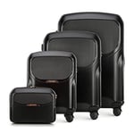 WITTCHEN Lady 2 Stylish Set of 4 Suitcases Travel Luggage Hard-Wearing Polycarbonate 4 Double Wheels TSA Combination Lock Size (S+M+L+Cosmetic case) Black Elements in Rose Gold