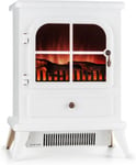 Cheminee Electrique 1850W en Bois Blanc avec Foyer + Ventilateur Chauffant + Thermostat Reglable - Fonctions Independantes