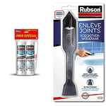 Rubson Mastic Bain & Cuisine Pure Silicone Anti-Moisissures Blanc, mastic sanitaire à base de silicone, lot de 2 cartouches 280 ml & Rubson Enlève Joint à double embout