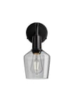 Sleek Tinted Glass Schoolhouse Wall Light, 5.5 Inch, Smoke Grey, Black Holder