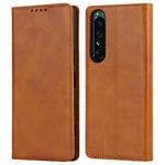 Copmob Coque Sony Xperia 1 IV,Flip Portefeuille Étui en Cuir,[3 Fentes][Fonction de Support][Fermeture magnétique],Clapet Housse Etui à Rabat pour Sony Xperia 1 IV - Marron Clair