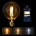 Aigostar Smart Bulb E27, Alexa Light Bulb, WiFi Smart Bulb 6W LED Filament Bulb Works with Amazon Alexa&Google Home, Dimmable 2700-6500K Warm to Cool Daylight Vintage LED Bulb G95, No Hub Required