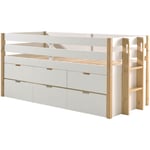 Drawer - Lit enfant banquette 4 tiroirs en bois 90x200cm - Blanc et bois clair - tourco