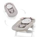 hauck Alpha Bouncer 2in1, Powder Bunny Beige Bloom - Baby Seat for Alpha+ Wooden Highchair with Bouncing Frame, 3-Point Hip Harness & Cushion, from Birth up to 9 kg