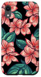 Coque pour iPhone XR Coque noir, fleurs orange rouge pink fleur motif floral