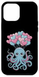 Coque pour iPhone 12 Pro Max Sweet Blue Poulpe avec ballons en forme de cœur